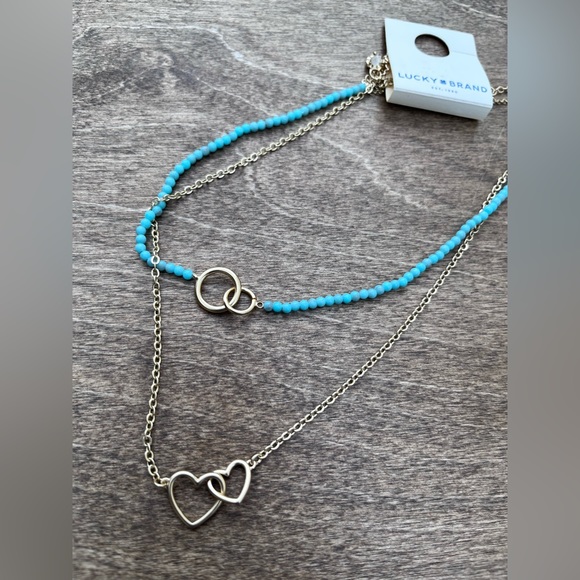 NWT Lucky Brand Turquoise Beaded Heart Layer Necklace - Picture 6 of 11